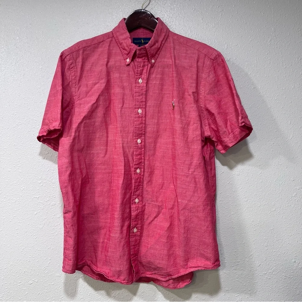 Polo RALPH LAUREN Men’s Large Red 100% Cotton Classic Fit Collared Dress SHIRT - Picture 3 of 13